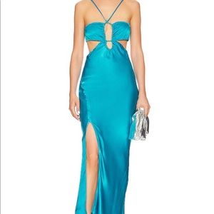 Blue cut out midi length dress